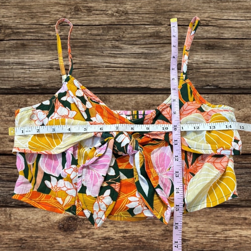 Aerie Tropical Floral Tie Front Smocked Back Crop Top Bohemian Festival Beach S - Picture 4 of 13